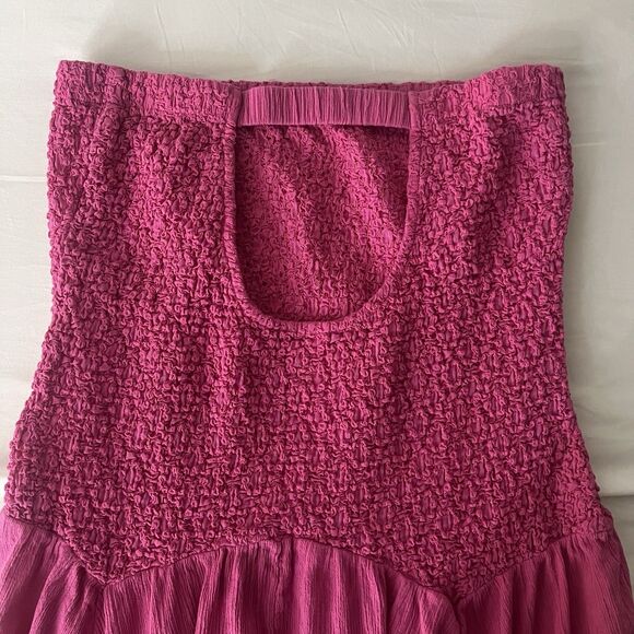 By Anthropologie Strapless Smocked Cover-Up Dress Pink Rose Large Fairy Hem - Picture 11 of 13